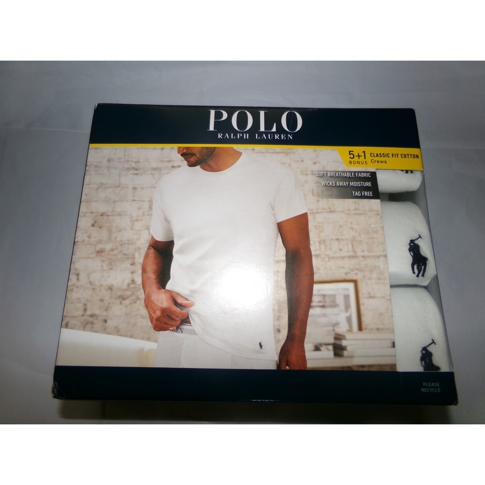 Polo Ralph Lauren Mens SZ LRG 6 Pack Classic Fit Crew Undershirts White